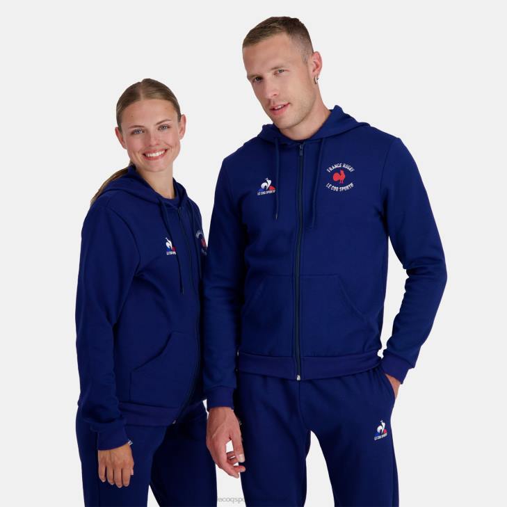 kleding LDBJ28 Heren Le Coq Sportif sweatshirt met capuchon en ritssluiting - france rugby blauw