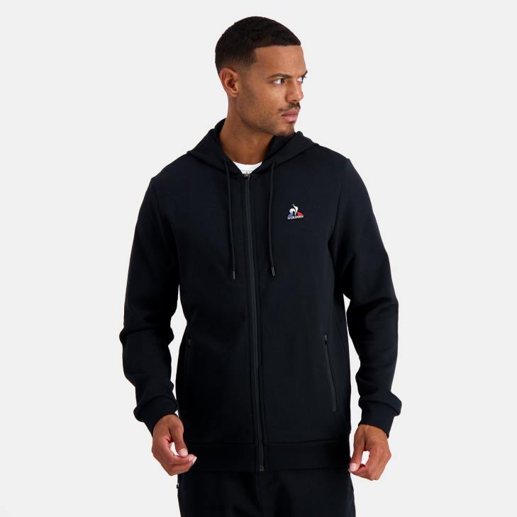 kleding LDBJ48 Heren Le Coq Sportif sweatshirt met capuchon en ritssluiting zwart