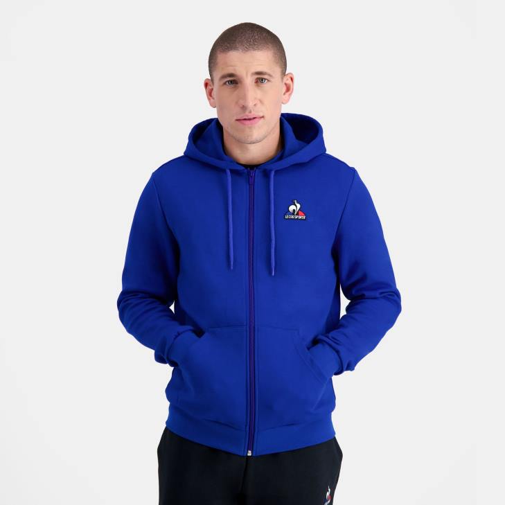 kleding LDBJ54 Heren Le Coq Sportif sweatshirt met capuchon en ritssluiting blauw