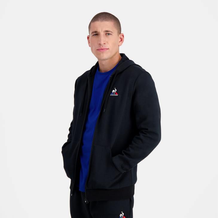 kleding LDBJ56 Heren Le Coq Sportif sweatshirt met capuchon en ritssluiting zwart