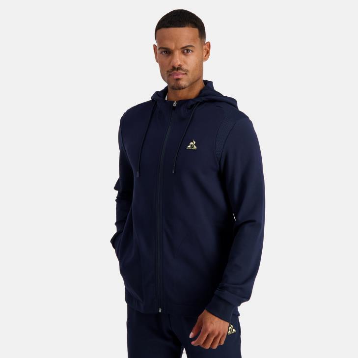 kleding LDBJ69 Heren Le Coq Sportif sweatshirt met capuchon en ritssluiting blauw