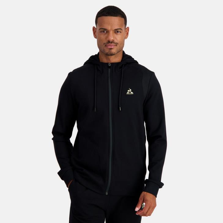 kleding LDBJ70 Heren Le Coq Sportif sweatshirt met capuchon en ritssluiting zwart