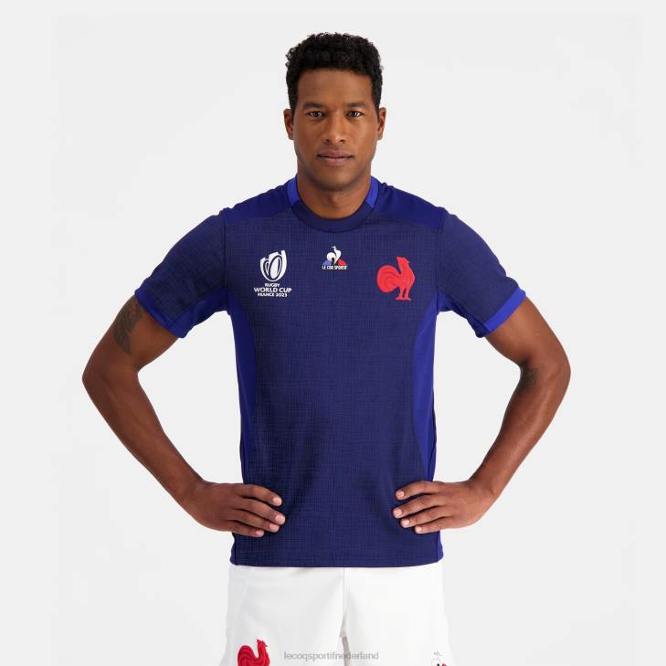 kleding LDBJ692 Heren Le Coq Sportif replica jersey xv de france - rugby wereldbeker 2023 blauw