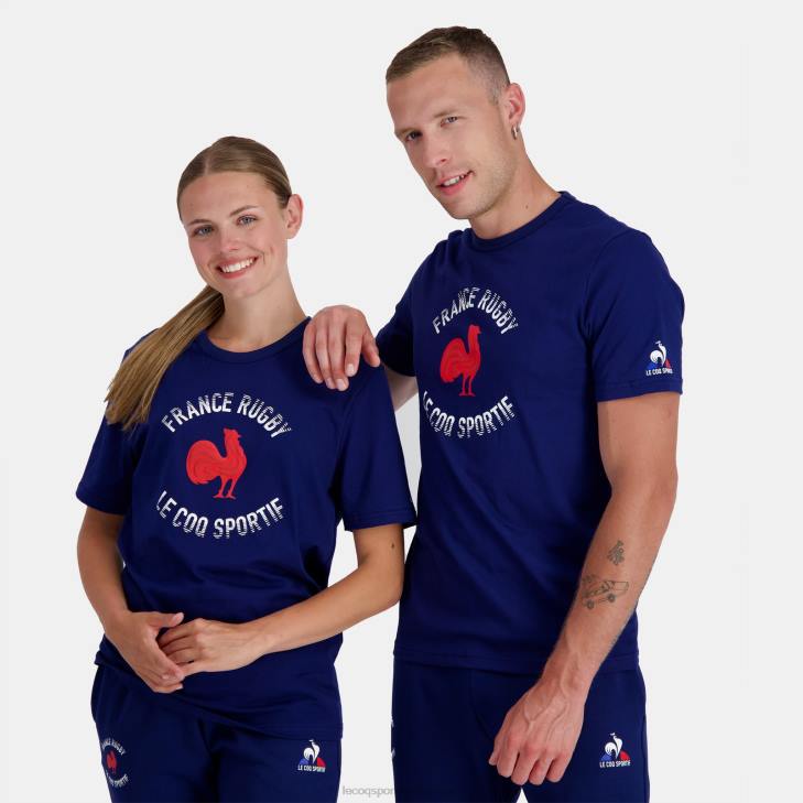 kleding LDBJ172 Heren Le Coq Sportif t-shirt - frankrijk rugby blauw