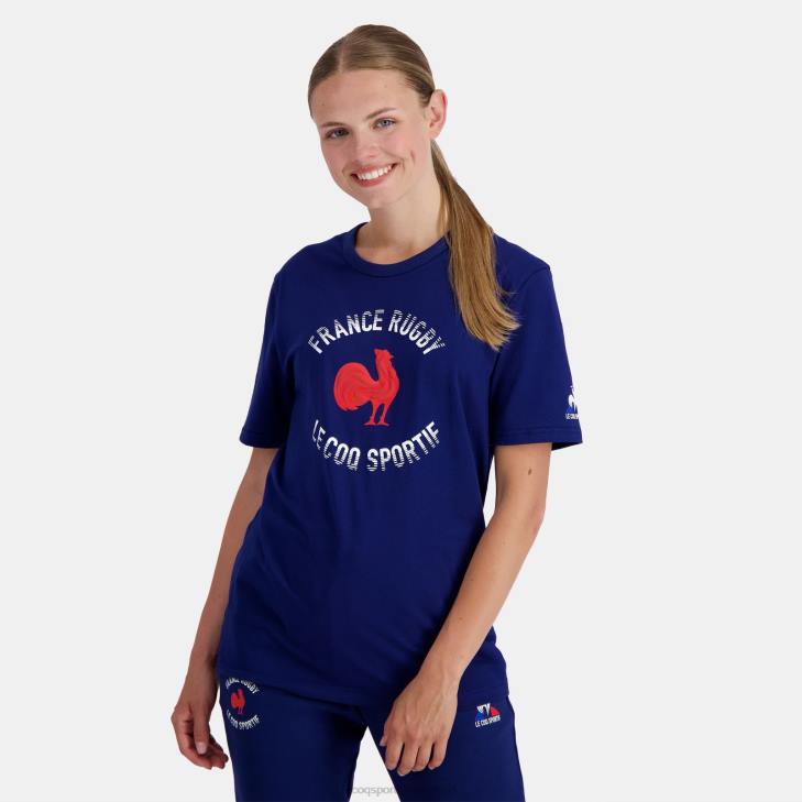 kleding LDBJ172 Heren Le Coq Sportif t-shirt - frankrijk rugby blauw