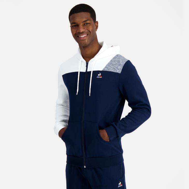 kleding LDBJ22 Heren Le Coq Sportif sweatshirt met capuchon en ritssluiting blauw