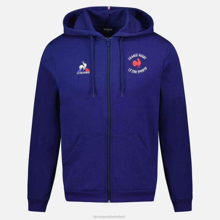 kleding LDBJ28 Heren Le Coq Sportif sweatshirt met capuchon en ritssluiting - france rugby blauw