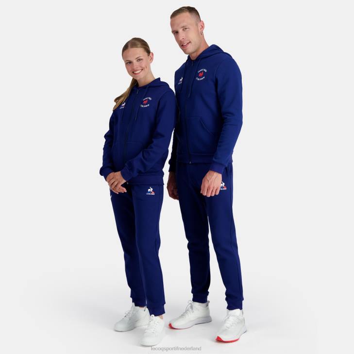 kleding LDBJ28 Heren Le Coq Sportif sweatshirt met capuchon en ritssluiting - france rugby blauw