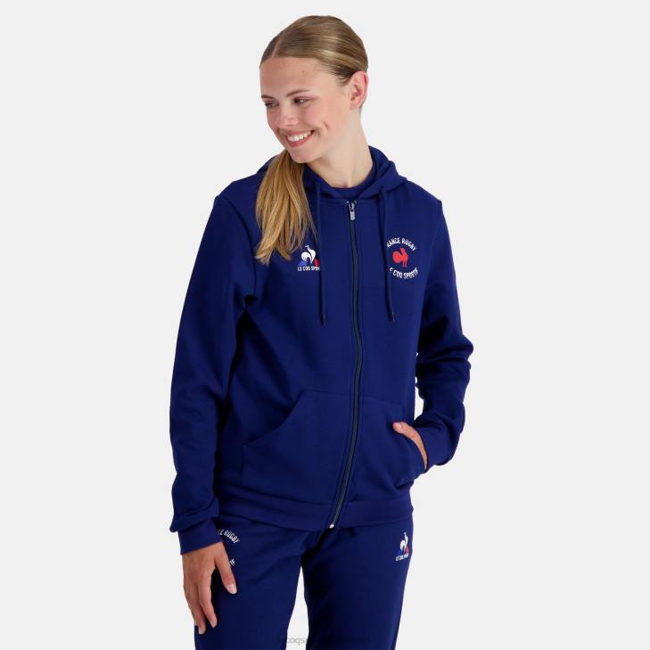 kleding LDBJ28 Heren Le Coq Sportif sweatshirt met capuchon en ritssluiting - france rugby blauw