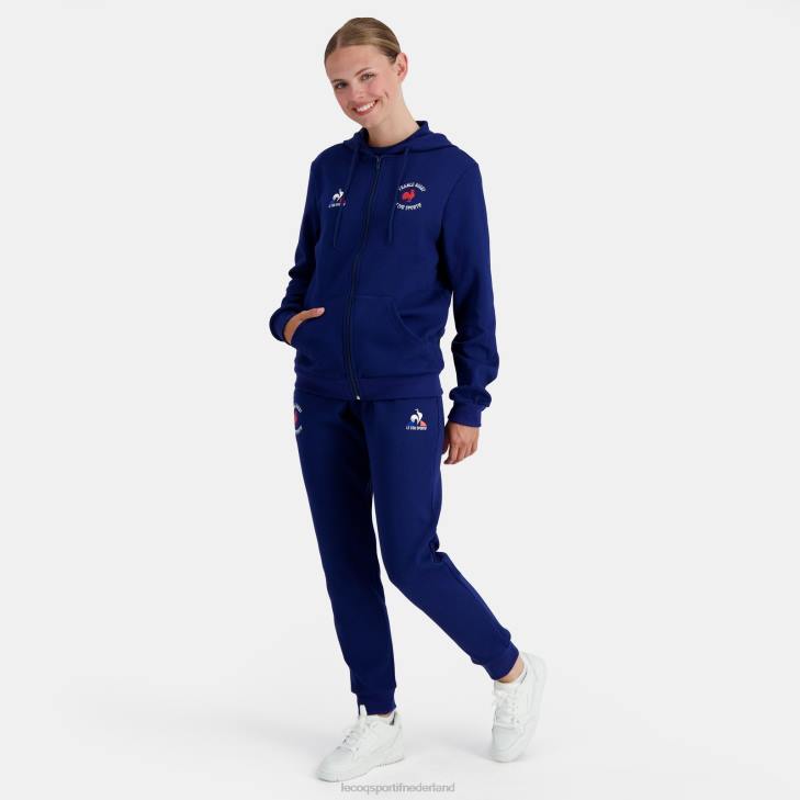 kleding LDBJ28 Heren Le Coq Sportif sweatshirt met capuchon en ritssluiting - france rugby blauw