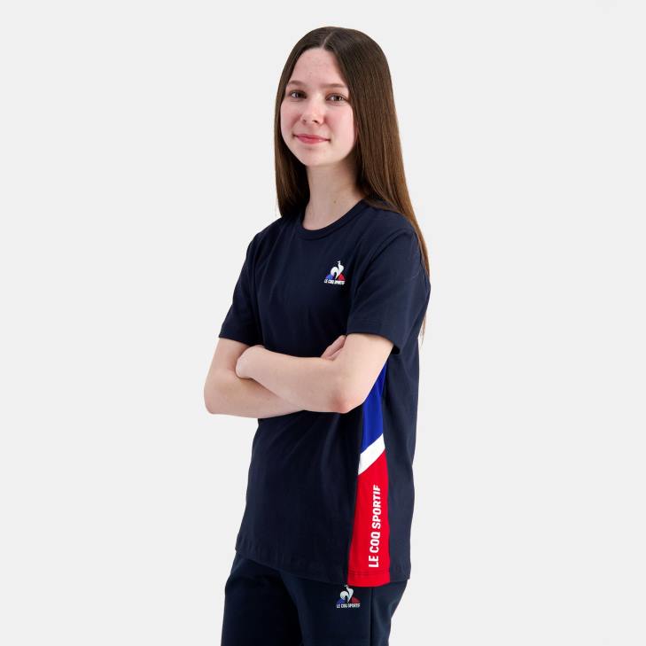 kleding LDBJ385 kinderen Le Coq Sportif t-shirtje blauw