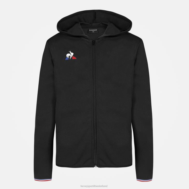 kleding LDBJ400 kinderen Le Coq Sportif sweatshirt met capuchon en ritssluiting zwart