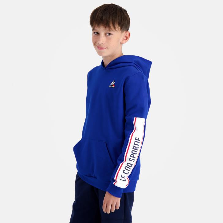 kleding LDBJ653 kinderen Le Coq Sportif sweatshirt met capuchon blauw