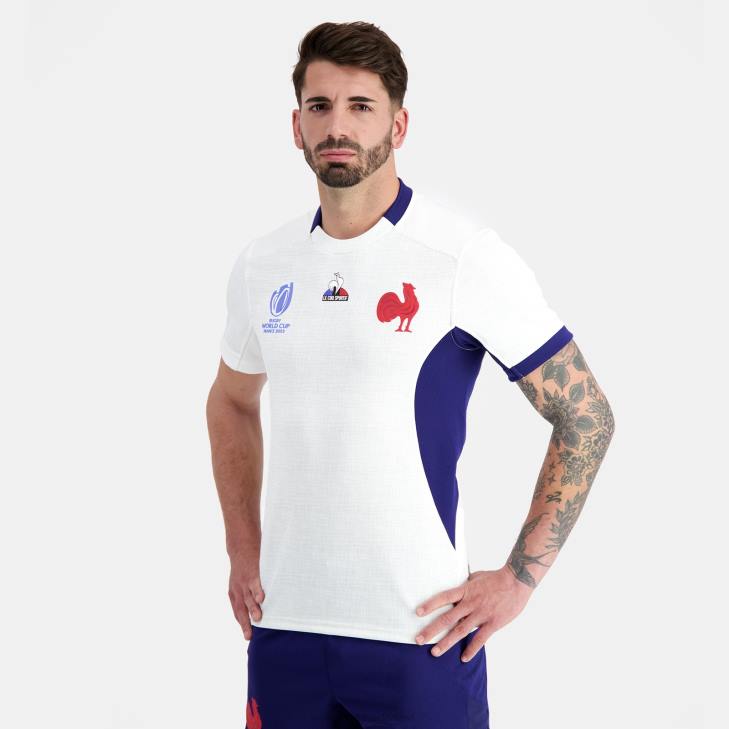 kleding LDBJ693 Heren Le Coq Sportif replica jersey xv de frankrijk - rugby wereldbeker 2023 wit