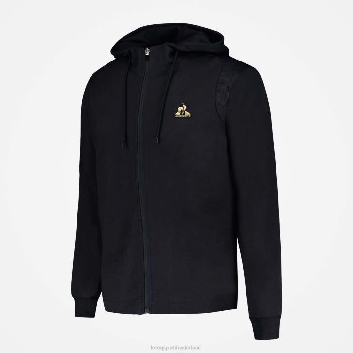 kleding LDBJ70 Heren Le Coq Sportif sweatshirt met capuchon en ritssluiting zwart
