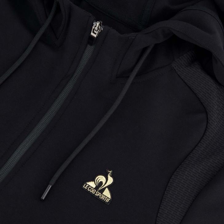 kleding LDBJ70 Heren Le Coq Sportif sweatshirt met capuchon en ritssluiting zwart